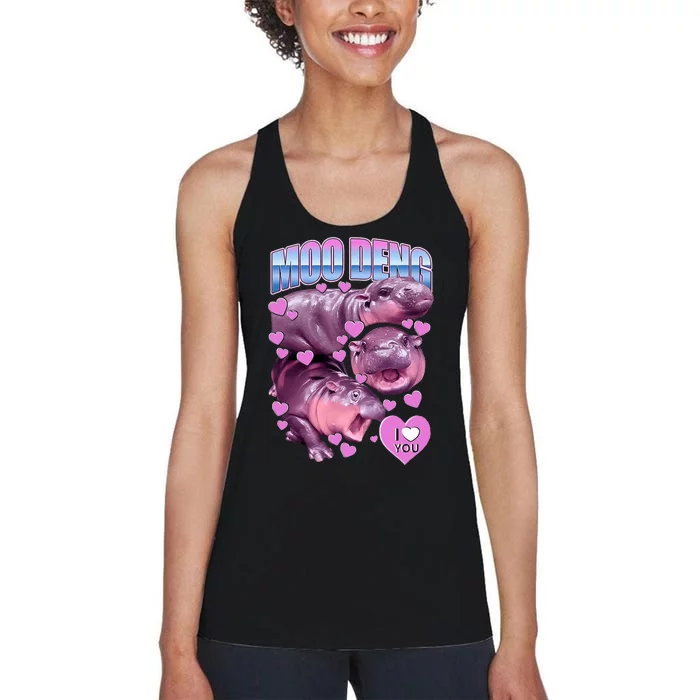 Moo Deng I Love You Heart The Famous Baby Pigmy Hippo Women's Racerback Tank