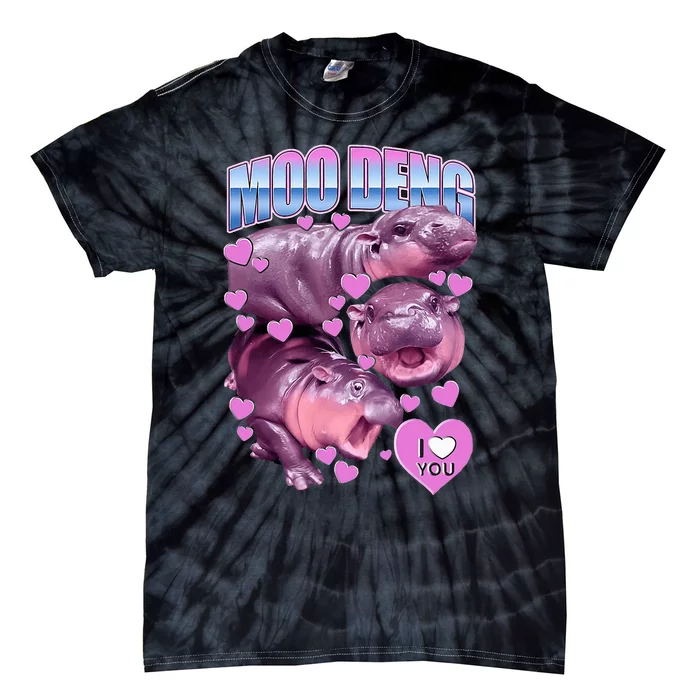 Moo Deng I Love You Heart The Famous Baby Pigmy Hippo Tie-Dye T-Shirt