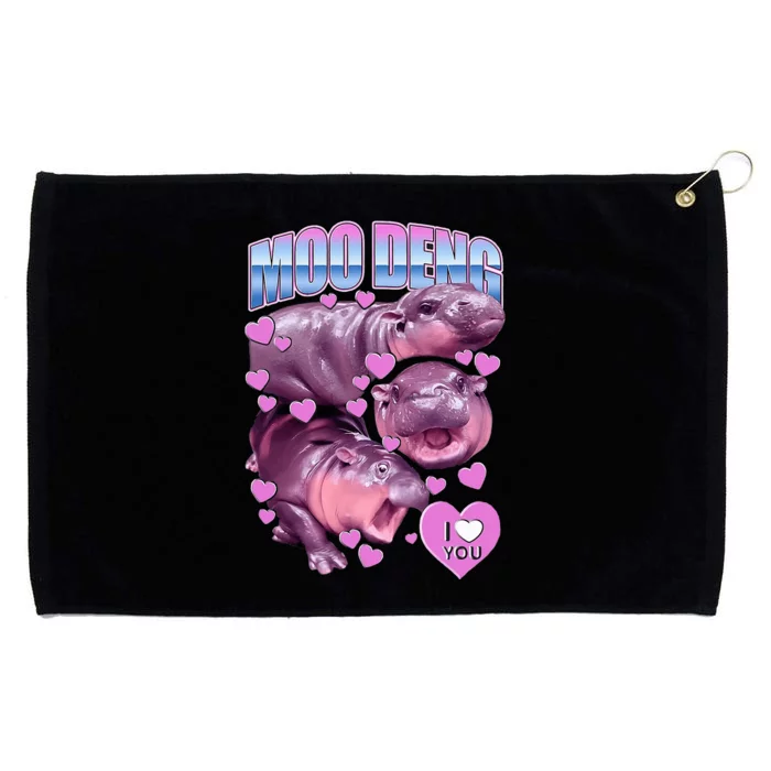 Moo Deng I Love You Heart The Famous Baby Pigmy Hippo Grommeted Golf Towel