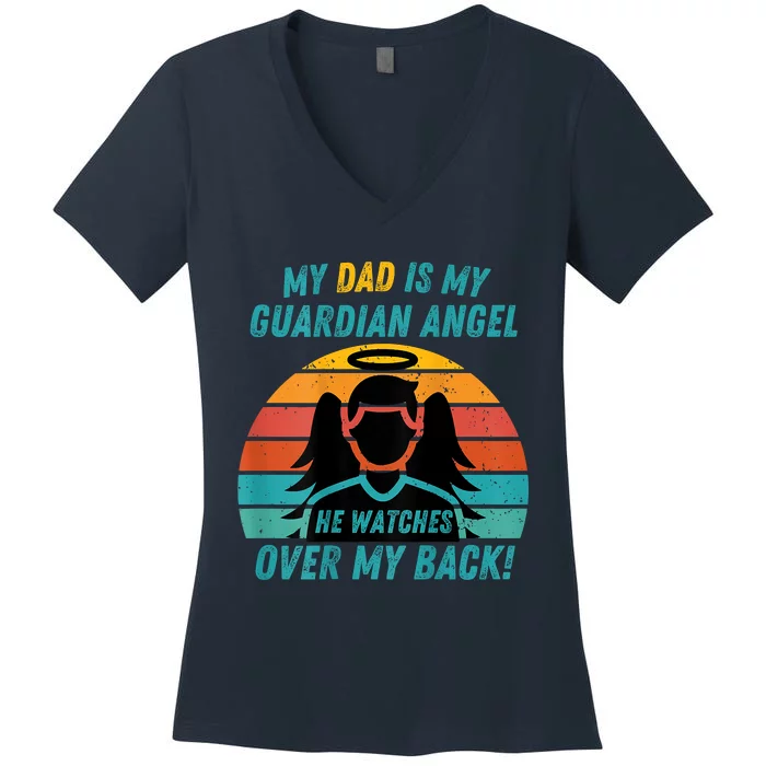 My Dad Is My Guardian Angel Retro Style Women's V-Neck T-Shirt