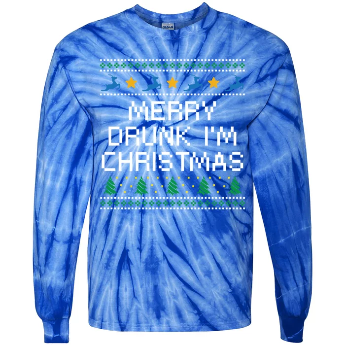 Merry Drunk IM Christmas Wine Lover Party Champagne Meaningful Gift Tie-Dye Long Sleeve Shirt