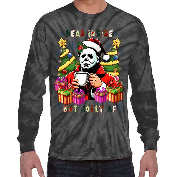 Myers Dead Inside But Jolly Af Myers Christmas Tree Tie-Dye Long Sleeve Shirt