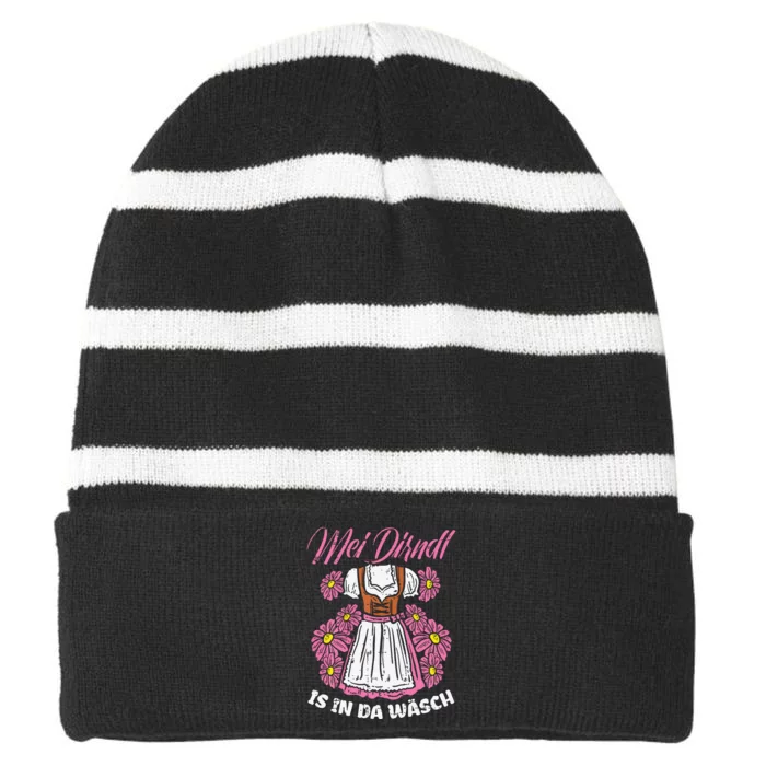 Mei Dirndl In Da Wasch Oktoberfest Funny German Striped Beanie with Solid Band