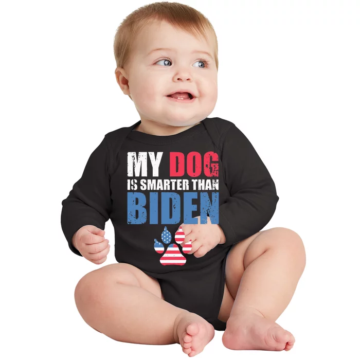 My Dog Is Smarter Than Your President Biden Funny AntiBiden Baby Long Sleeve Bodysuit