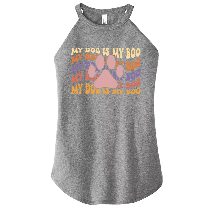 My Dog Is My Boo Groovy Dog Paw Halloween Costume Gift Women’s Perfect Tri Rocker Tank