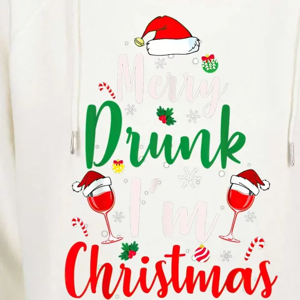 Merry Drunk I'm Christmas Funny Santa Joke Xmas Beer Lover Womens Funnel Neck Pullover Hood