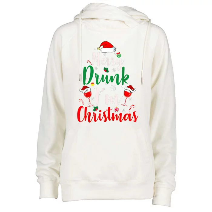 Merry Drunk I'm Christmas Funny Santa Joke Xmas Beer Lover Womens Funnel Neck Pullover Hood