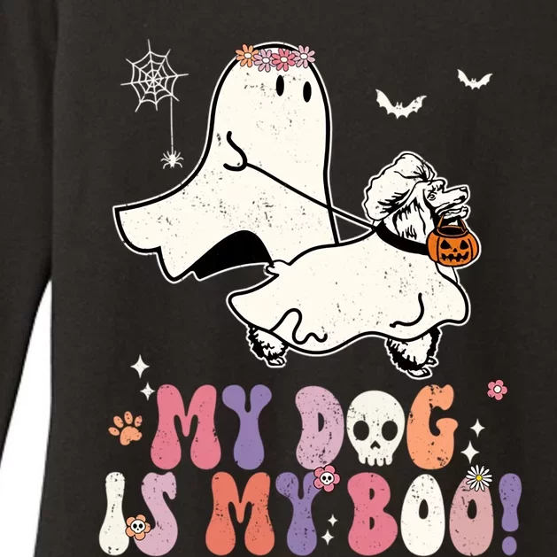 My Dog Is My Boo Poodle Pumpkin Funny Ghost Halloween Cool Gift Womens CVC Long Sleeve Shirt