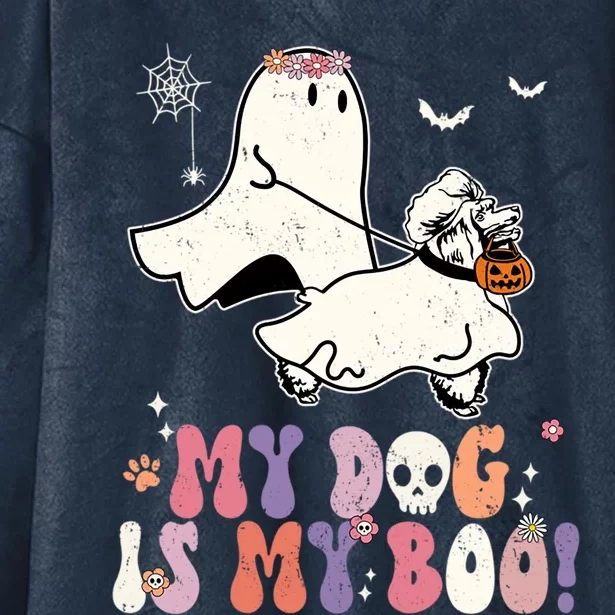 My Dog Is My Boo Poodle Pumpkin Funny Ghost Halloween Cool Gift Hooded Wearable Blanket