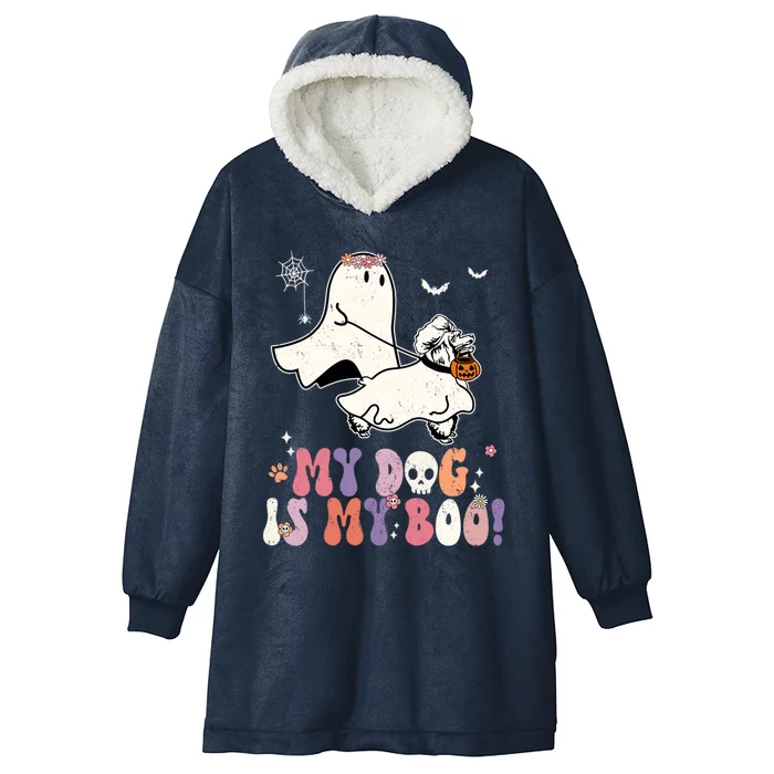 My Dog Is My Boo Poodle Pumpkin Funny Ghost Halloween Cool Gift Hooded Wearable Blanket