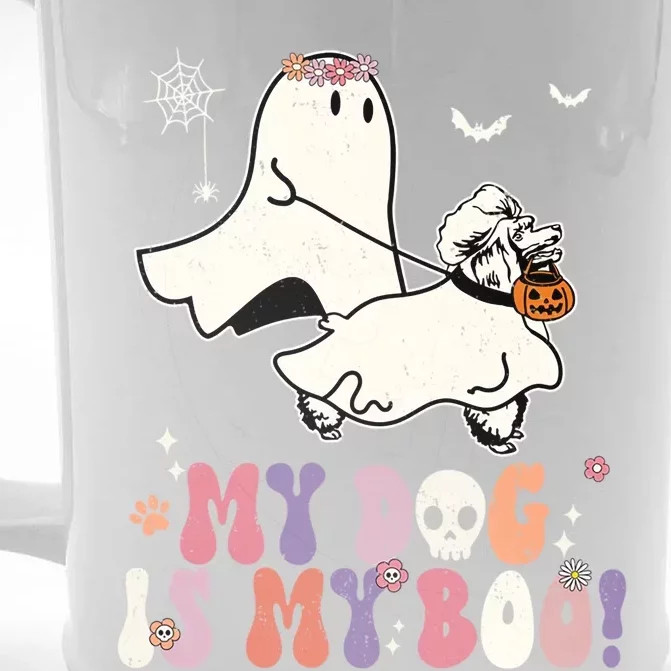 My Dog Is My Boo Poodle Pumpkin Funny Ghost Halloween Cool Gift Front & Back Beer Stein