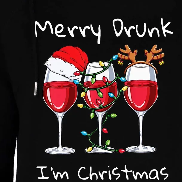 Merry Drunk I'm Christmas Funny Santa Joke Xmas Beer Lover Womens Funnel Neck Pullover Hood