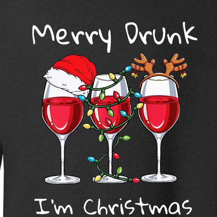 Merry Drunk I'm Christmas Funny Santa Joke Xmas Beer Lover Toddler Sweatshirt