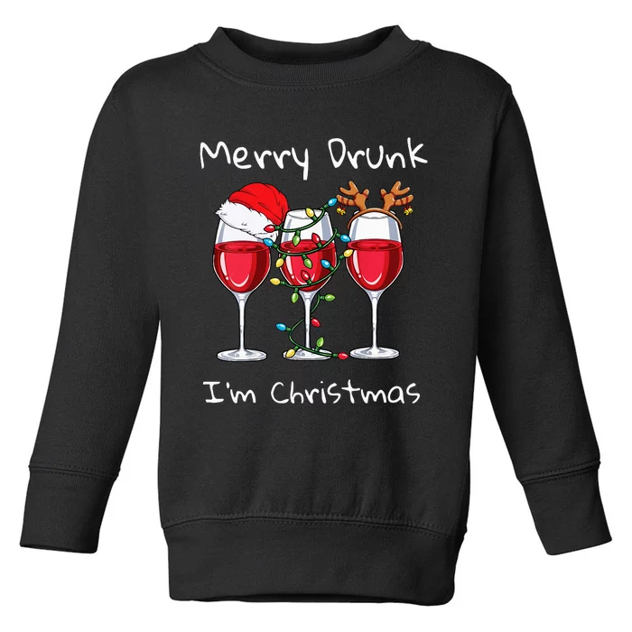 Merry Drunk I'm Christmas Funny Santa Joke Xmas Beer Lover Toddler Sweatshirt