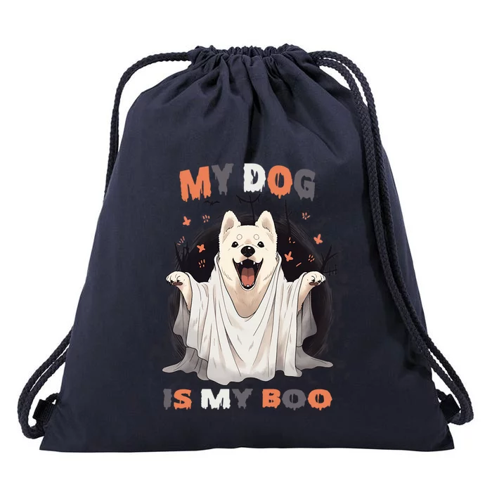 My Dog Is My Boo Spooky Season Ghost Halloween Funny Gift Drawstring Bag