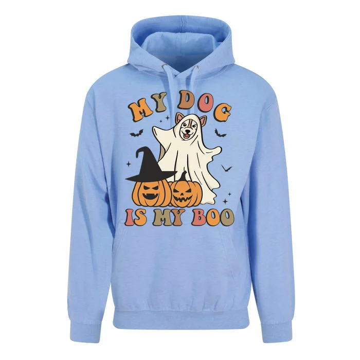 My Dog Is My Boo Spooky Season Ghost Halloween Groovy Retro Gift Unisex Surf Hoodie