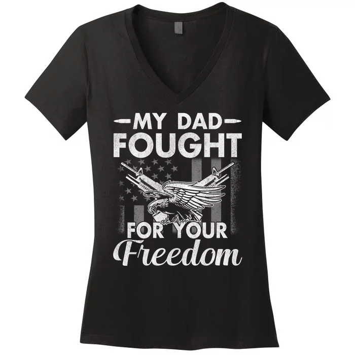 My Dad Is A Veteran Gift For Daughter And Son Women's V-Neck T-Shirt