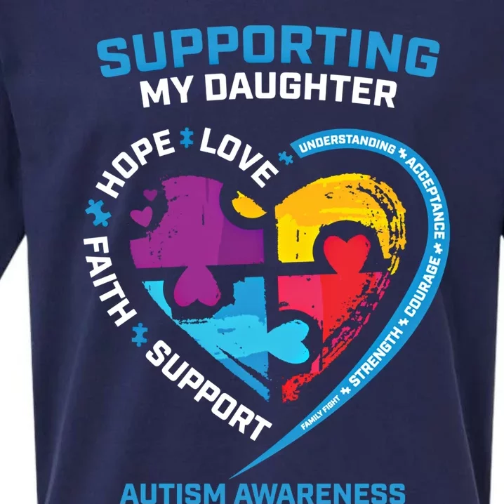 Mom Dad I Wear Blue Daughter Autism Awareness Puzzle Piece Gift Sueded Cloud Jersey T-Shirt