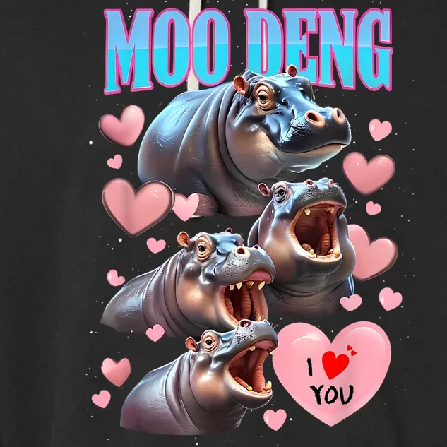 Moo Deng I Love You Pygmy Hippopotamus Garment-Dyed Fleece Hoodie