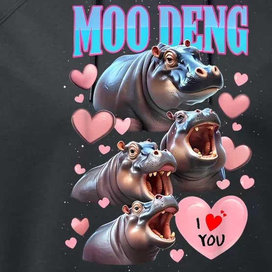 Moo Deng I Love You Pygmy Hippopotamus Performance Fleece Hoodie