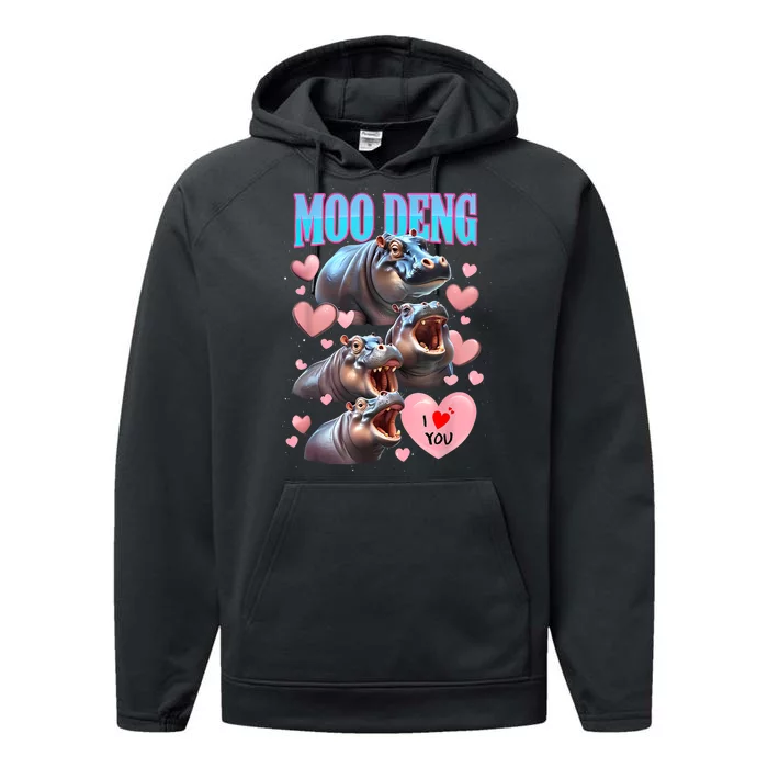 Moo Deng I Love You Pygmy Hippopotamus Performance Fleece Hoodie