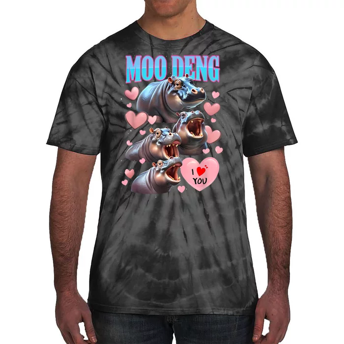 Moo Deng I Love You Pygmy Hippopotamus Tie-Dye T-Shirt