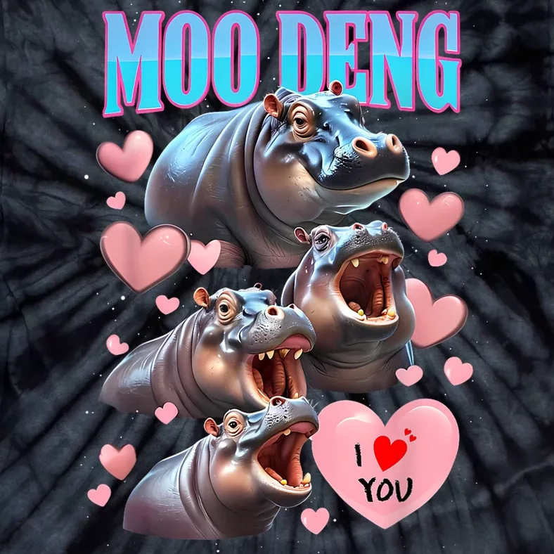 Moo Deng I Love You Pygmy Hippopotamus Tie-Dye T-Shirt