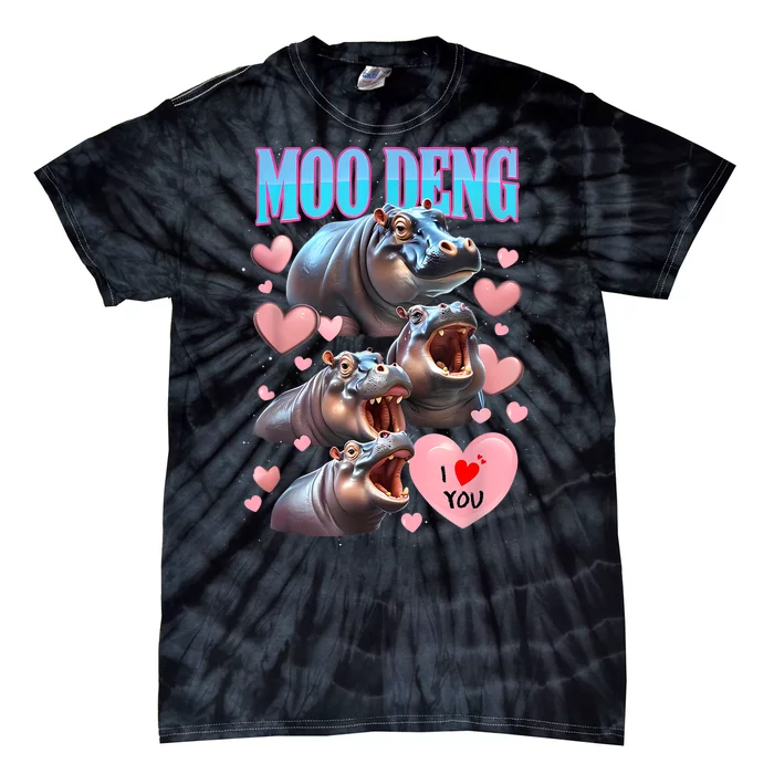 Moo Deng I Love You Pygmy Hippopotamus Tie-Dye T-Shirt