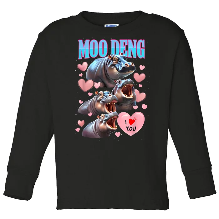 Moo Deng I Love You Pygmy Hippopotamus Toddler Long Sleeve Shirt