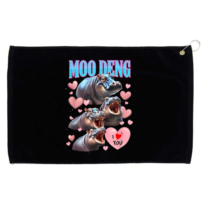 Moo Deng I Love You Pygmy Hippopotamus Grommeted Golf Towel