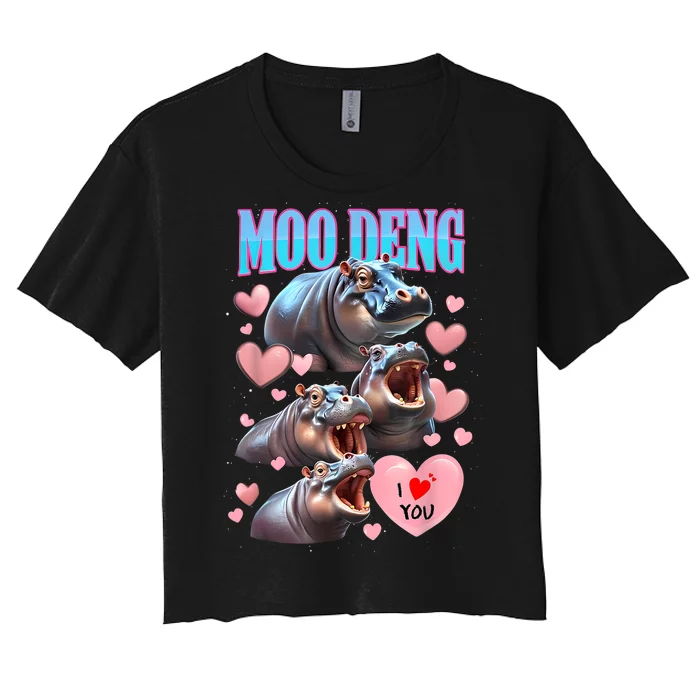 Moo Deng I Love You Pygmy Hippopotamus Women's Crop Top Tee