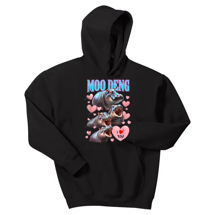 Moo Deng I Love You Pygmy Hippopotamus Kids Hoodie