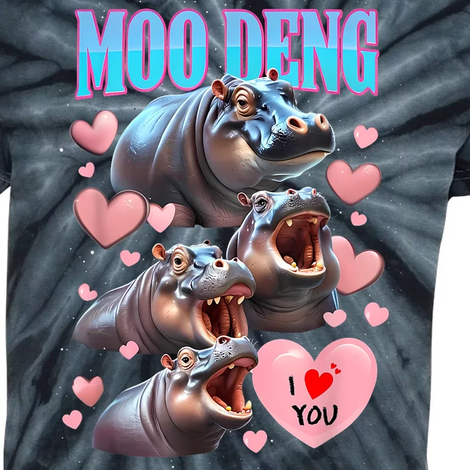 Moo Deng I Love You Pygmy Hippopotamus Kids Tie-Dye T-Shirt