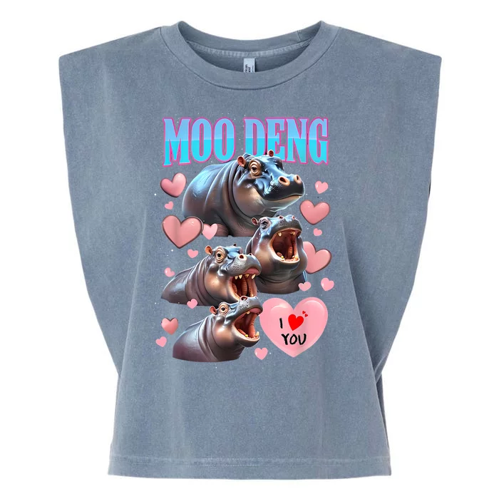 Moo Deng I Love You Pygmy Hippopotamus Garment-Dyed Women's Muscle Tee