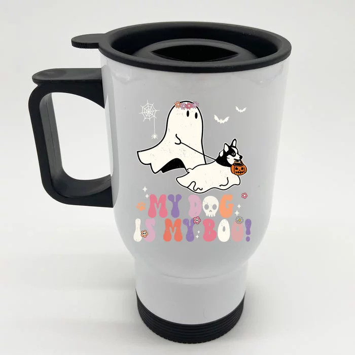 My Dog Is My Boo Corgi Pumpkin Funny Ghost Halloween Funny Gift Front & Back Stainless Steel Travel Mug