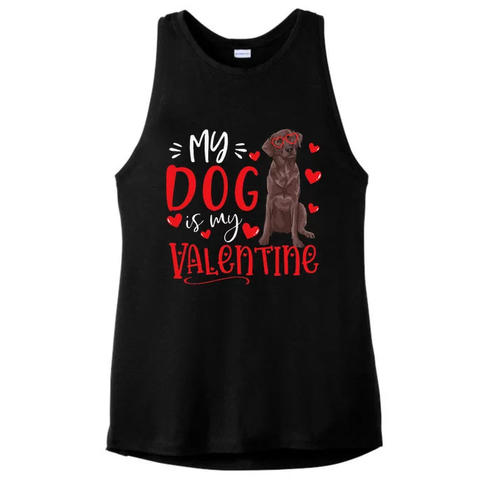 My Dog Is My Valentine Chocolate Labrador Valentines Day Dog Ladies Tri-Blend Wicking Tank