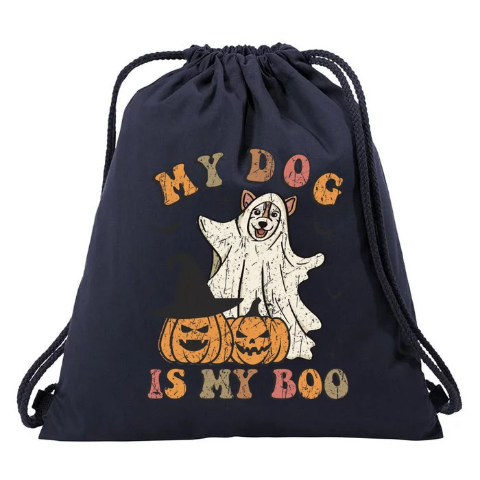 My Dog Is My Boo Ghost Spooky Halloween Dog Lover Groovy Cool Gift Drawstring Bag