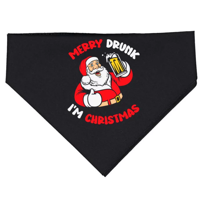 Merry Drunk IM Christmas Funny Santa Joke Xmas Beer Lover Gift USA-Made Doggie Bandana