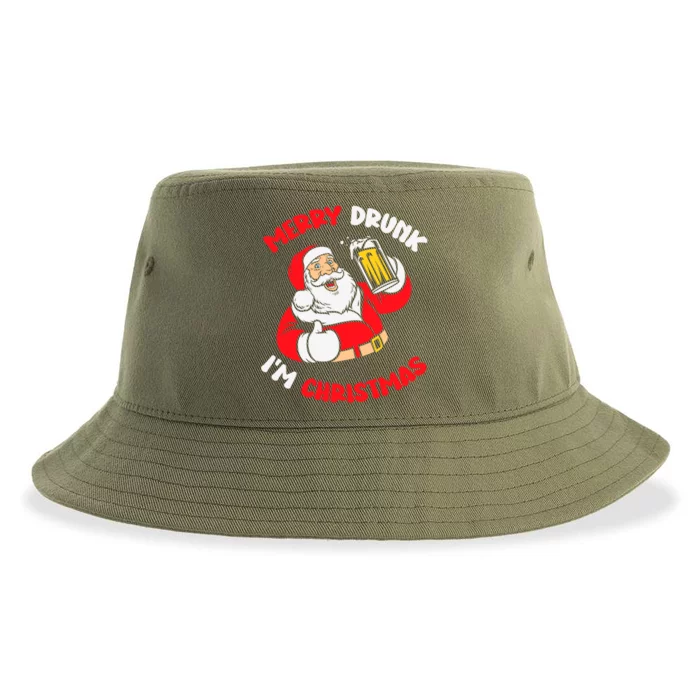 Merry Drunk IM Christmas Funny Santa Joke Xmas Beer Lover Gift Sustainable Bucket Hat