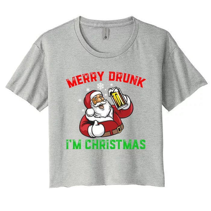 Merry Drunk IM Christmas Santa Ing Beer Gift Women's Crop Top Tee