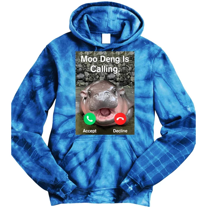 Moo Deng Is Calling Meme Funny Vintage Little Hippo Tie Dye Hoodie