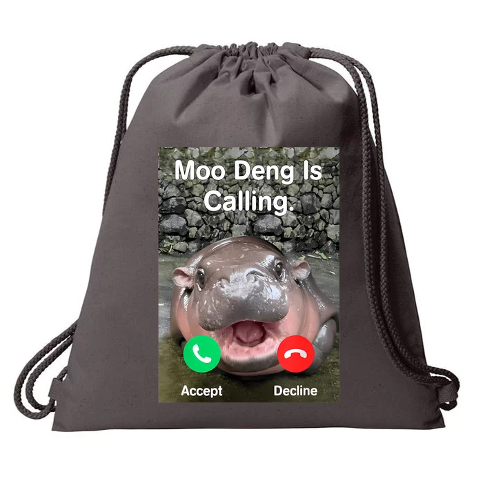 Moo Deng Is Calling Meme Funny Vintage Little Hippo Drawstring Bag