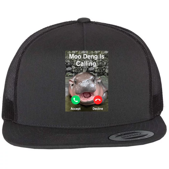 Moo Deng Is Calling Meme Funny Vintage Little Hippo Flat Bill Trucker Hat