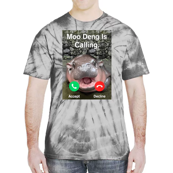 Moo Deng Is Calling Meme Funny Vintage Little Hippo Tie-Dye T-Shirt