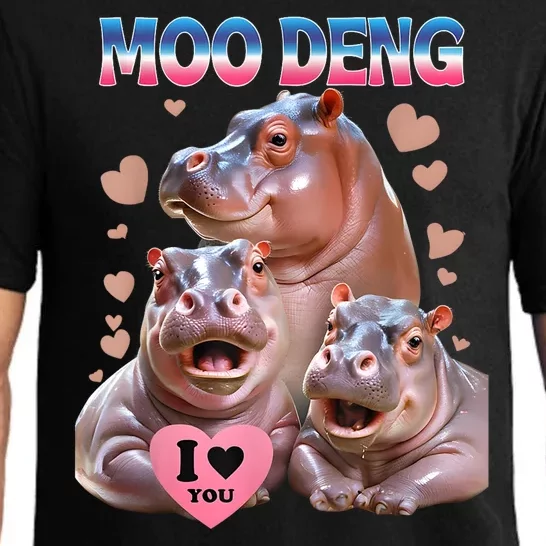 Moo Deng I Love You Hippo Pajama Set