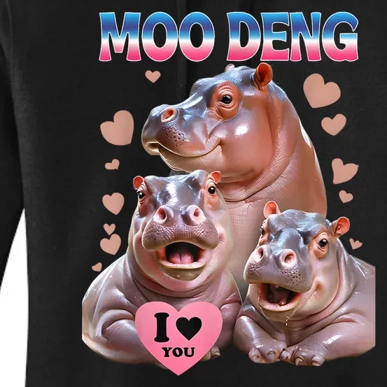 Moo Deng I Love You Hippo Women's Pullover Hoodie