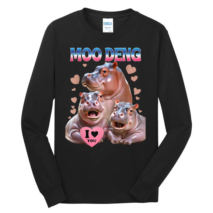 Moo Deng I Love You Hippo Tall Long Sleeve T-Shirt