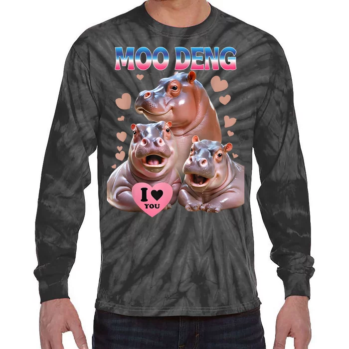 Moo Deng I Love You Hippo Tie-Dye Long Sleeve Shirt