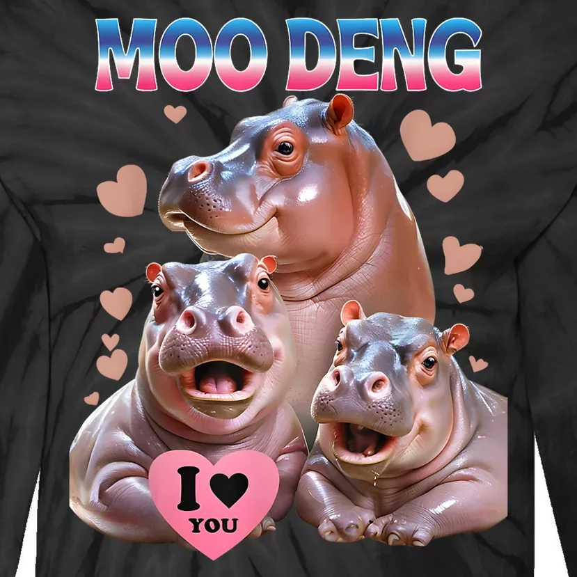 Moo Deng I Love You Hippo Tie-Dye Long Sleeve Shirt