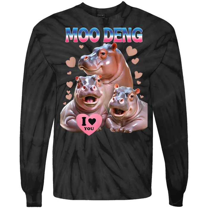 Moo Deng I Love You Hippo Tie-Dye Long Sleeve Shirt